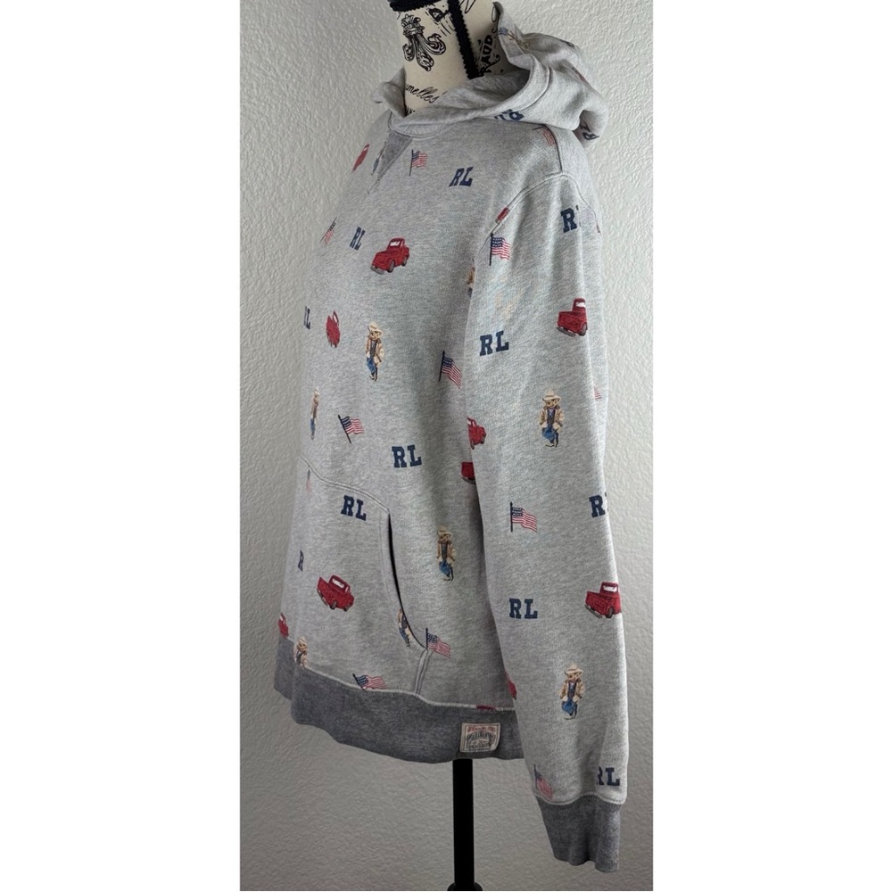 Ralph Lauren Polo Country Boy’s Grey Graphic Polo Bear W/ Truck Hoodie, size XL - Picture 4 of 14